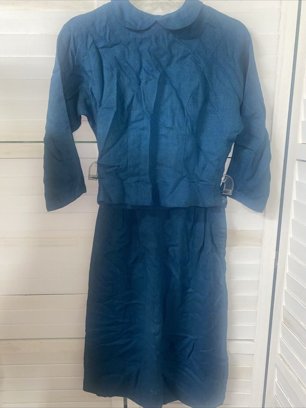 Vintage 50s/60s Bonny-Lee Green Blue Skirt Suit Jacket Pencil Mad Men Sz Small